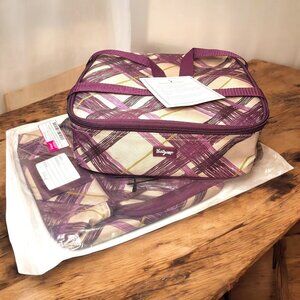 Thirty-One Set of 2 Perfect Potluck Square Thermal Tote Plum Plaid‎ NEW